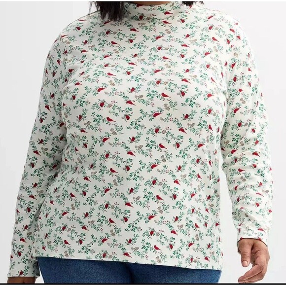 Croft & Barrow Size 3X Cardinal Pine print mock neck knit top long sleeve NWT - Picture 1 of 9